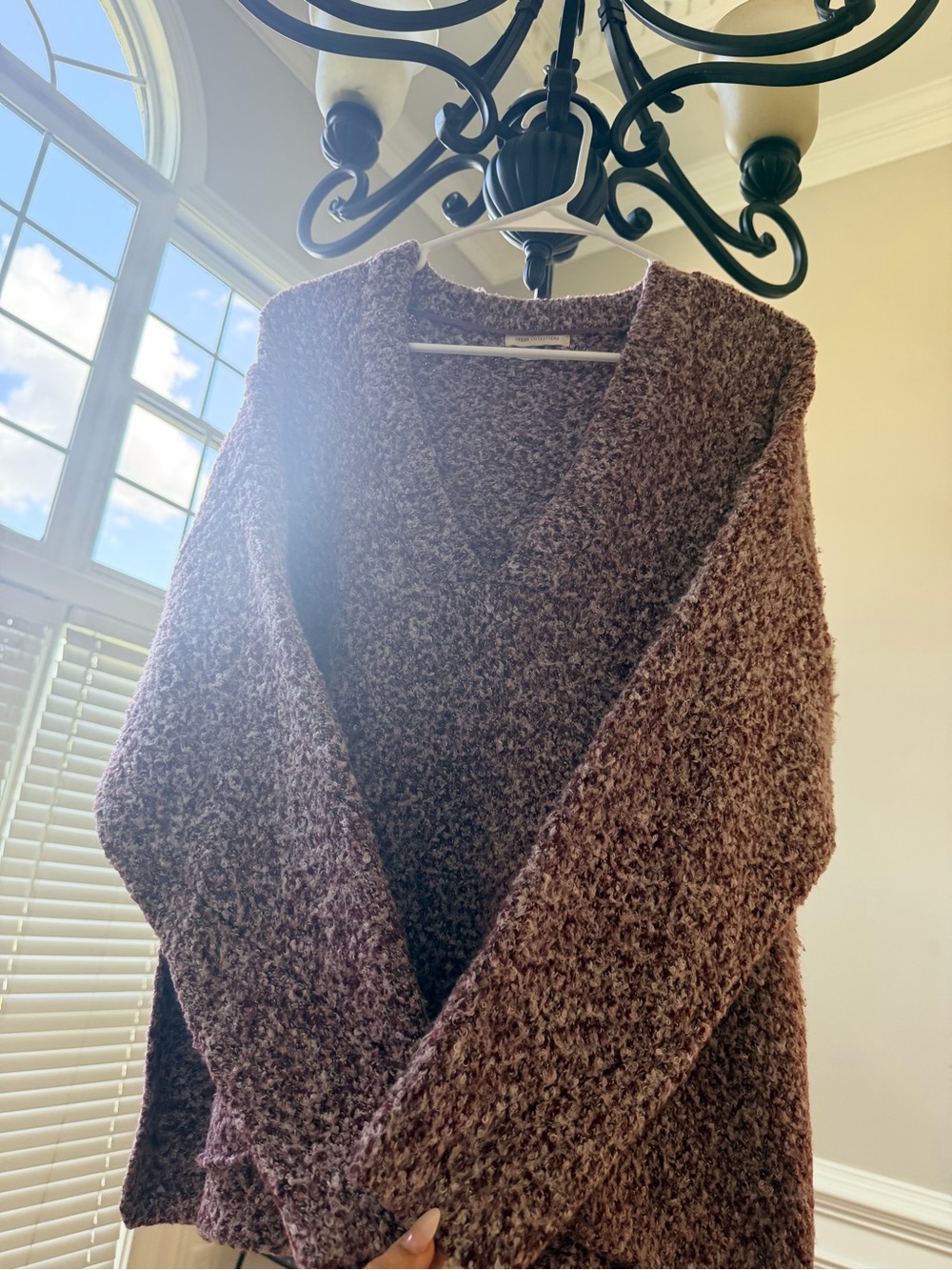 Urban Outfitters purple Brown Bouclé V-Neck Cardigan